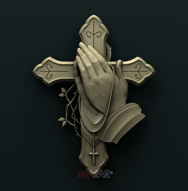 CROSS WITH PRAYING HANDS 3D STL 3DWave